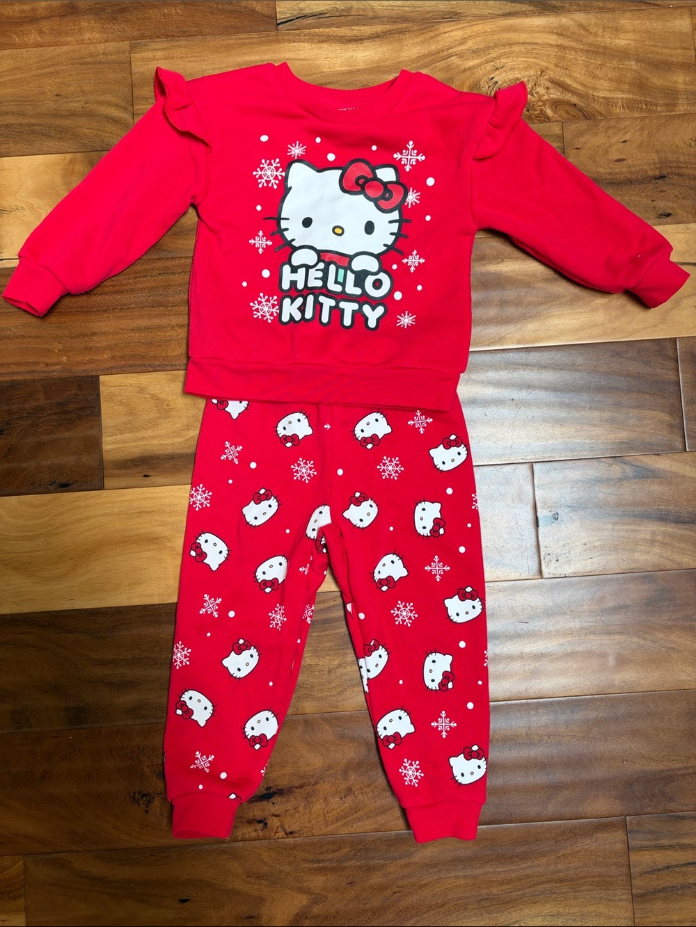 Hello Kitty Red Girls' Two-Piece Sweatsuit Set with Snowflake Print